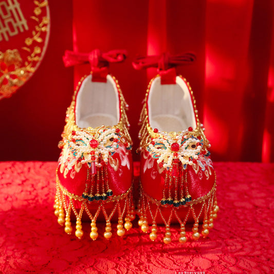 Beaded Wedding Tassel Antique Embroidered Han Canvas Shoes