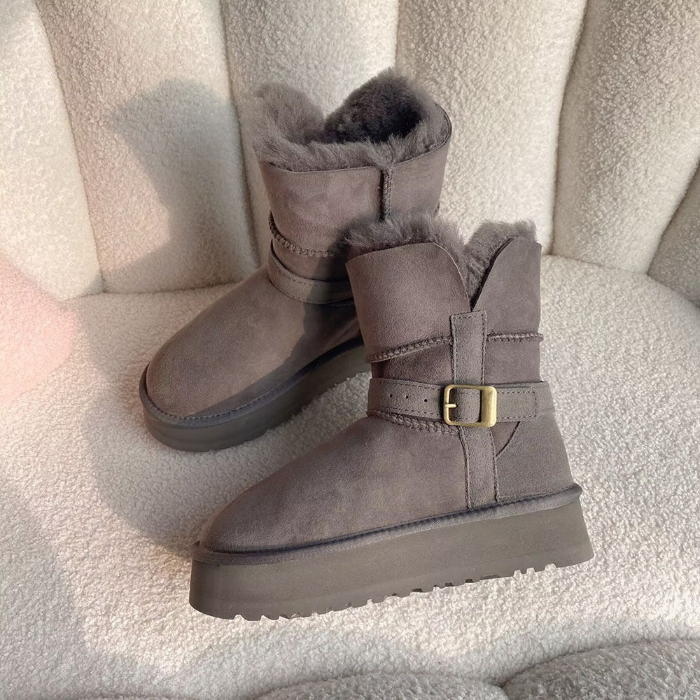 Women's Sheepskin Fur For Ring Two-way Wear Snow Boots