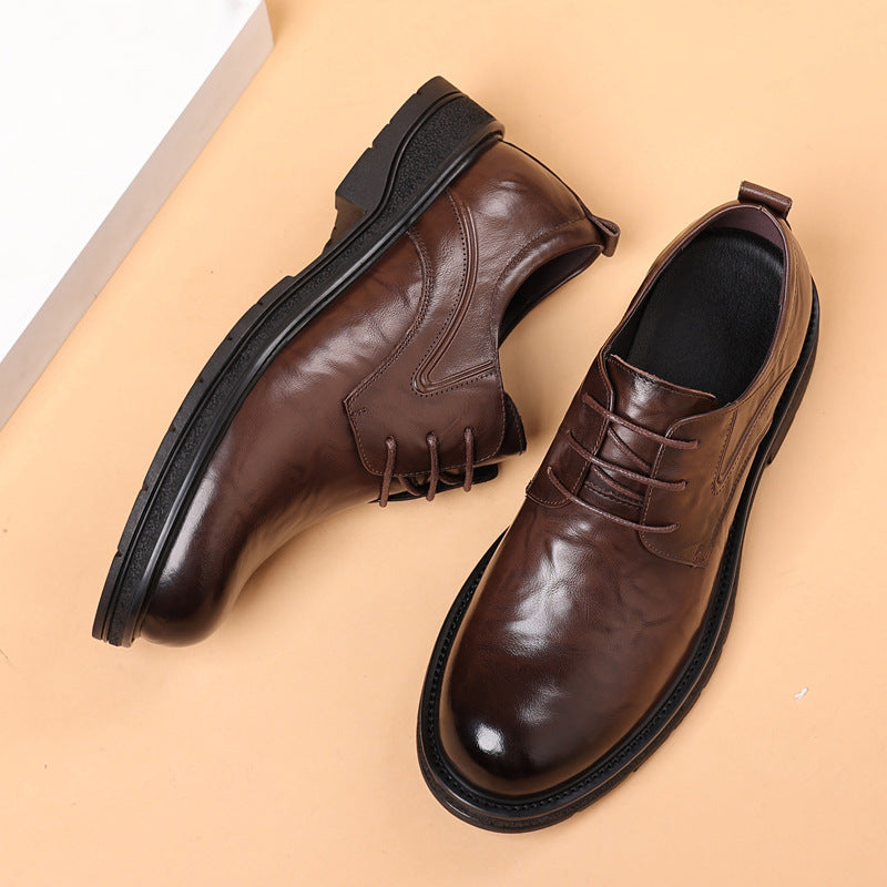 Men's Genuine Business Wear Breathable Platform Big Head Trendy Men's Casual Leather Shoes