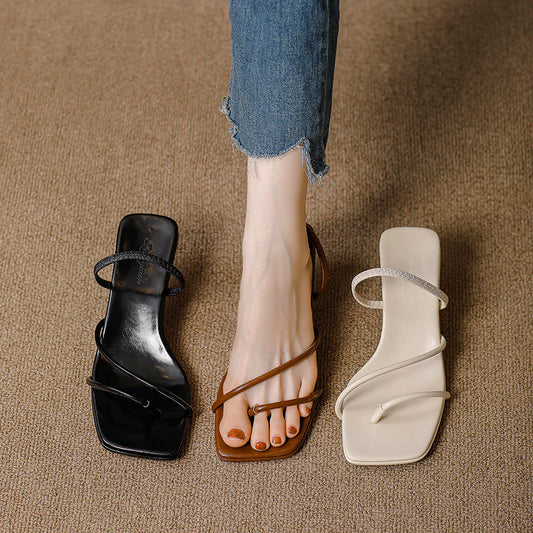 Stiletto Strap Square Toe High Summer Heels