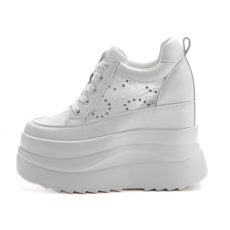 Women's High Spring Lace Up Small Wedge Casual Shoes