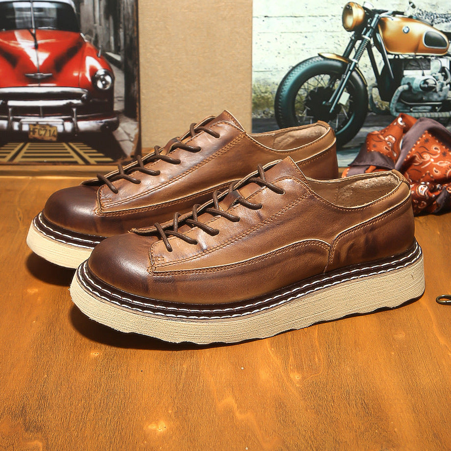Men's Spring Genuine Fashion Retro Cowhide Low Men's Casual Leather Shoes