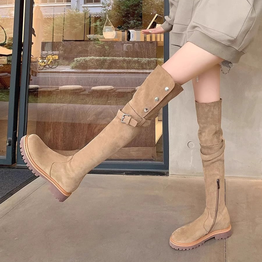 Women's Retro Brown Two-way Wear Knee-high Winter Boots