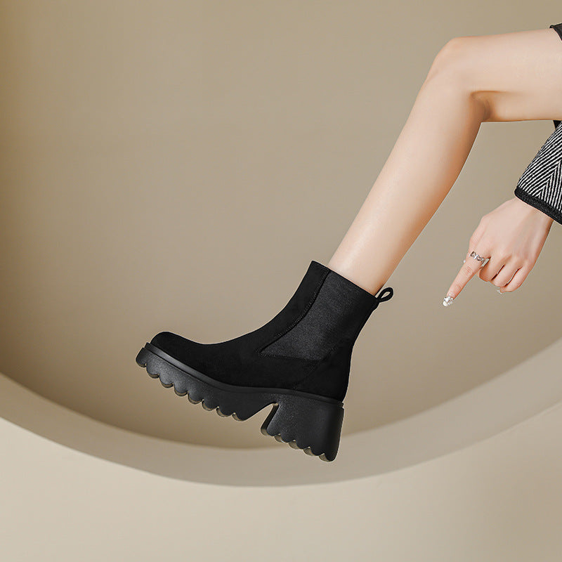Women's Silky Suede Thick Light Bottom Ankle Elastic Boots