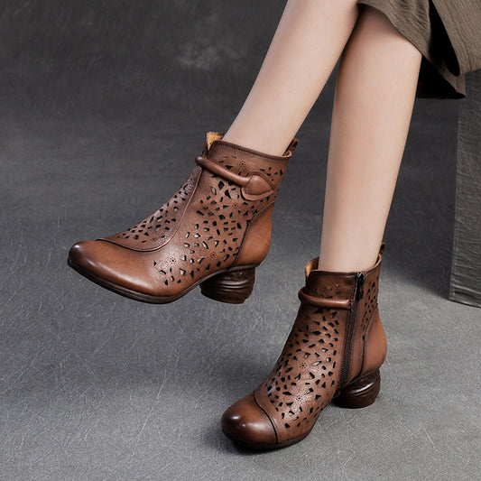 Women's Hollow Martin First Layer Cowhide Retro Heels