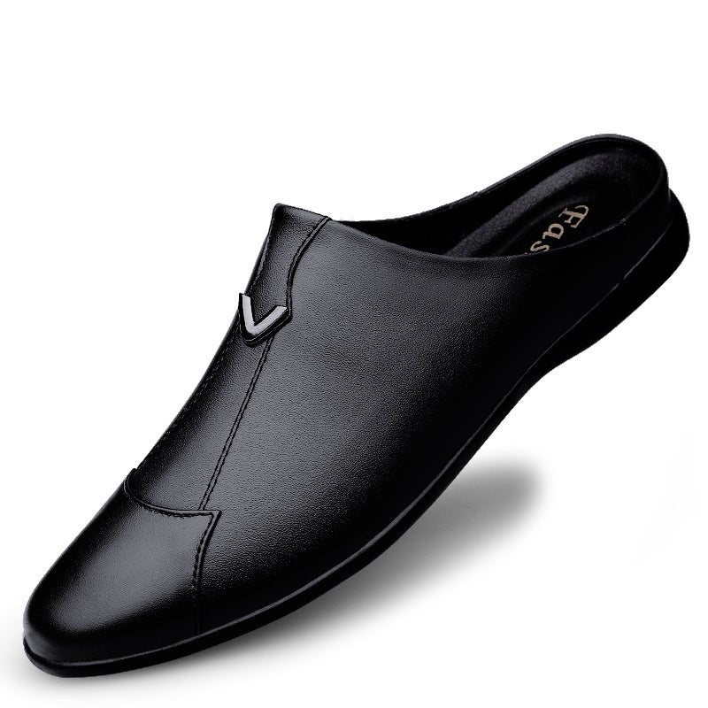 Men's Cattlehide Fashion Leisure Slip On Pumps Hollow Flat Sandals