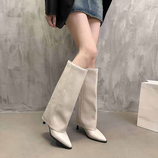 Women's Toe Stiletto Beige High Pantyhose Minority Boots