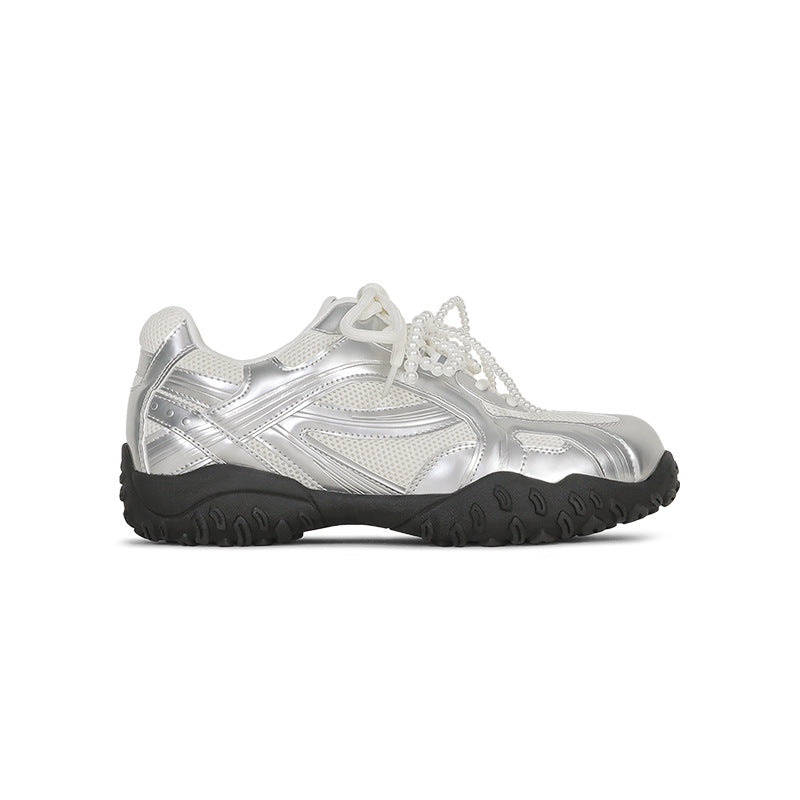 Women's Cowhide Pearl Style Height Increasing Insole Platform Casual Shoes