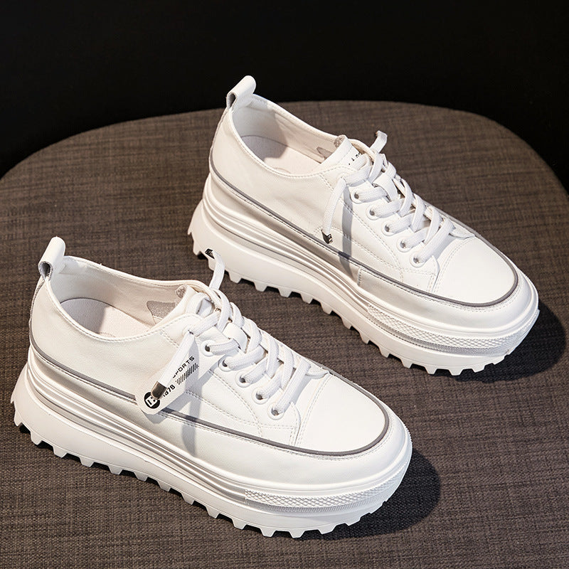 Women's Cowhide Low-cut White Thick Bottom Increased Spring Women's Casual Shoes