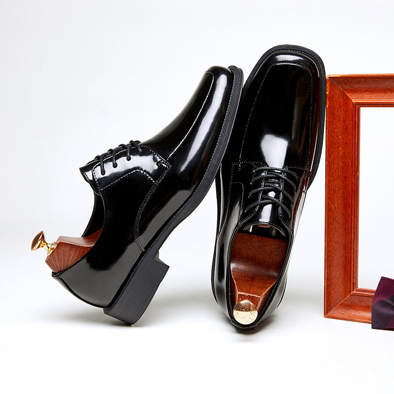 Men's Square Toe Glossy High-grade Paint Formal Wear British Derby Men's Shoes