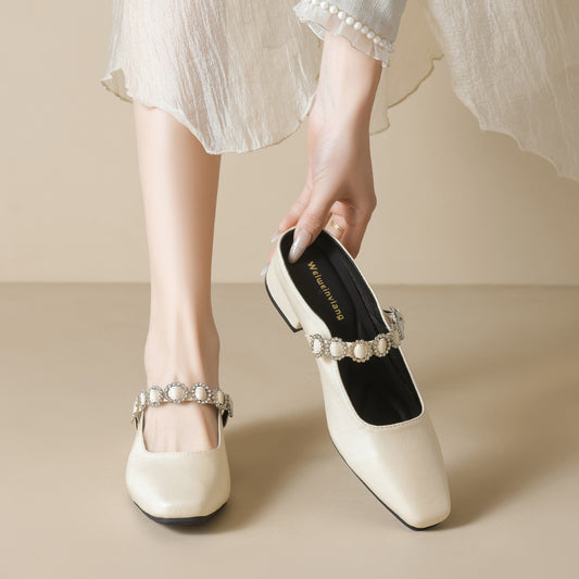 Women's French Style Closed Toe Half Summer Outdoor Rhinestone Slippers