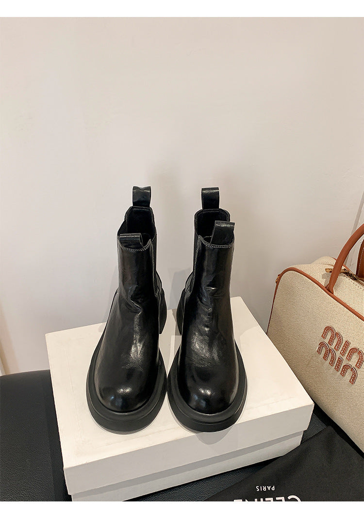 Women's Shrink Horse Elastic Band Thick Bottom Boots