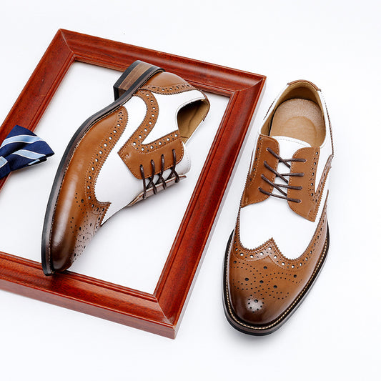 Men's Formal Wear Black White Color Matching Leather Shoes