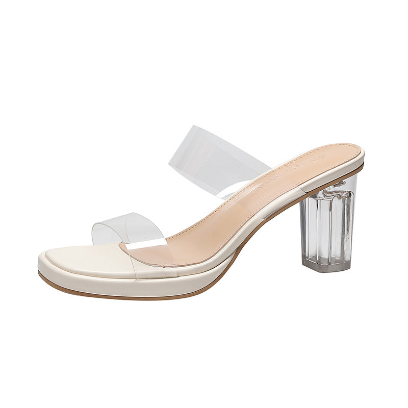 Women's Transparent High Summer Platform Crystal Chunky Heels