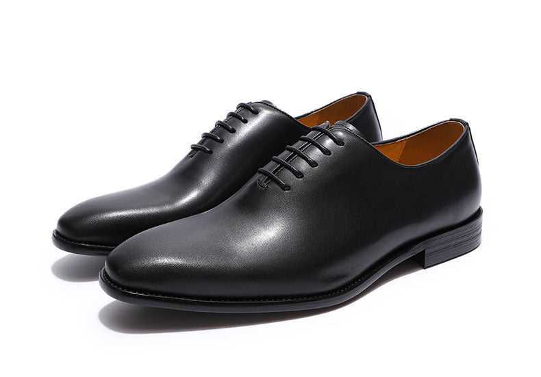Men's High-grade Cowhide Gray Brown One Piece Handmade Wedding Banquet Leather Shoes