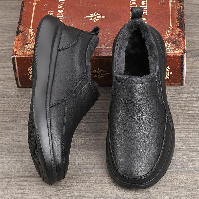 Men's Cowhide Real Double Face Wool Warm Plus Veet Cotton Slip-on Boots