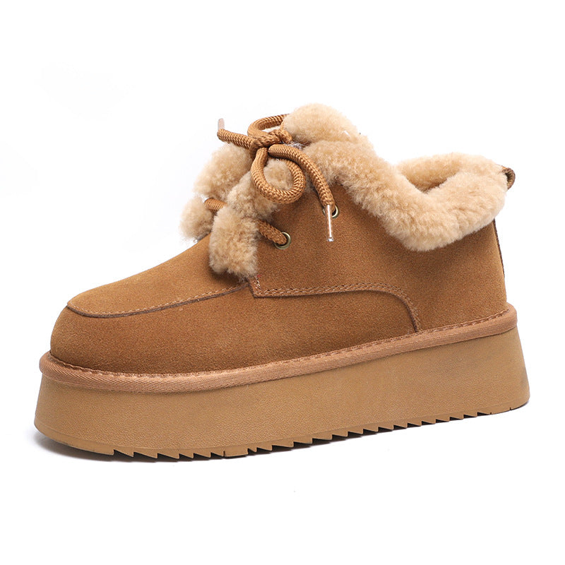 Women's Thick Bottom Double Face Winter Warm Short Leather Shoes