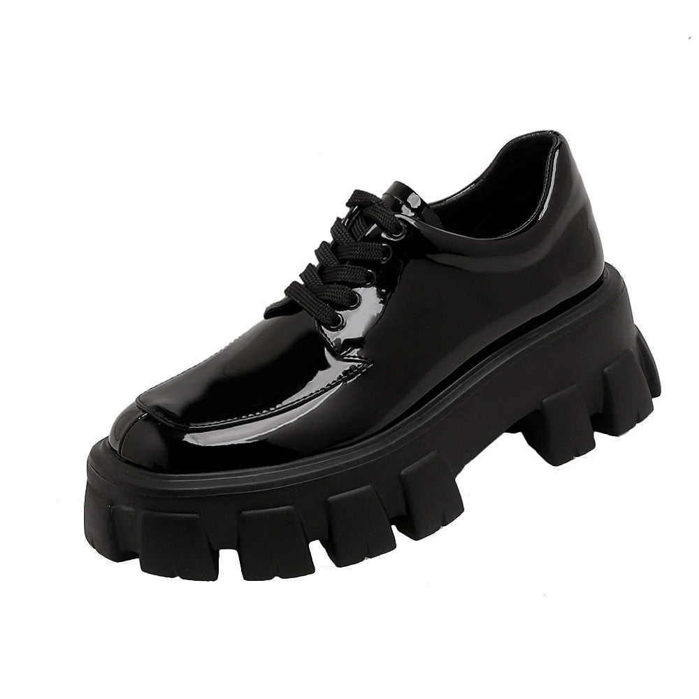 Grape Mom Spring Fashion Uniform Big Head Platform Leather Shoes