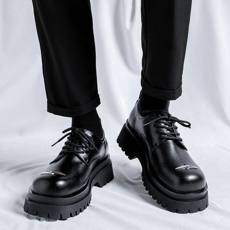 Retro Height Increasing Commuter Round Toe Derby Summer Men's Casual Leather Shoes
