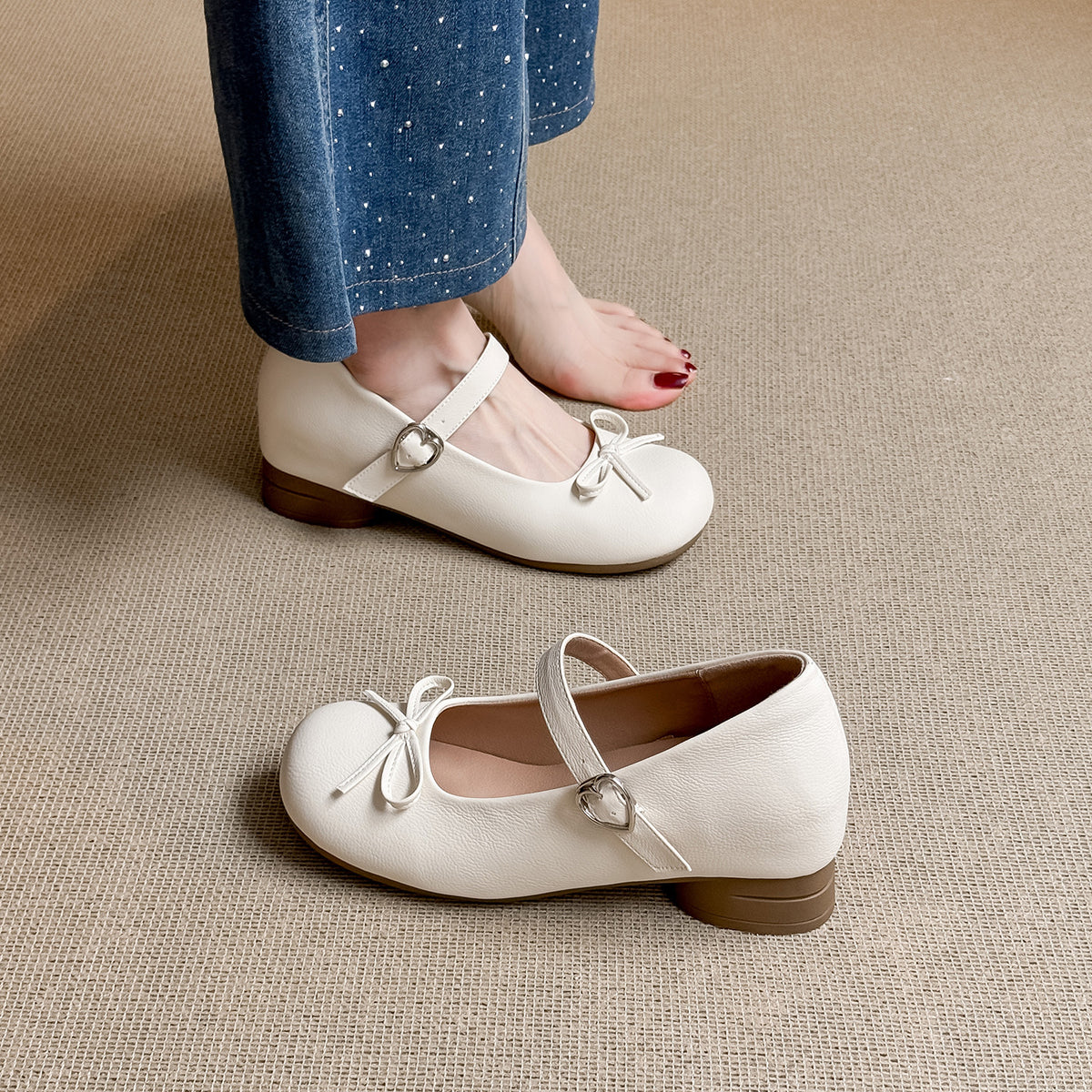 Women's Style Mary Jane Comfortable Height Increasing Insole Bow Strap Versatile Women's Casual Shoes