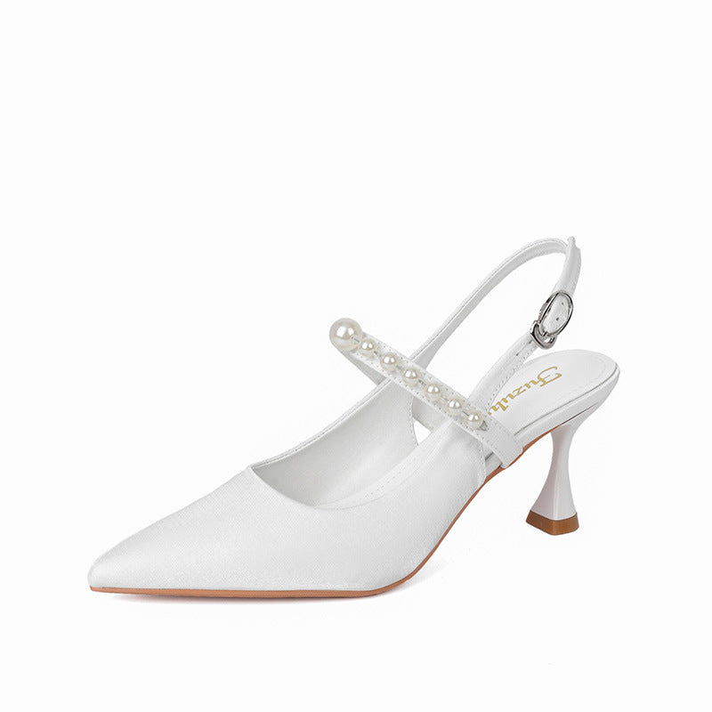 Women's Toe Pointed Stilettos Fashionable Elegant Satin Heels
