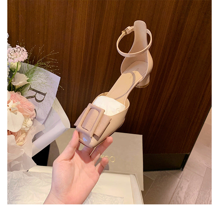 Women's Toe High Hollow Pumps Diagonal Buckle Heels