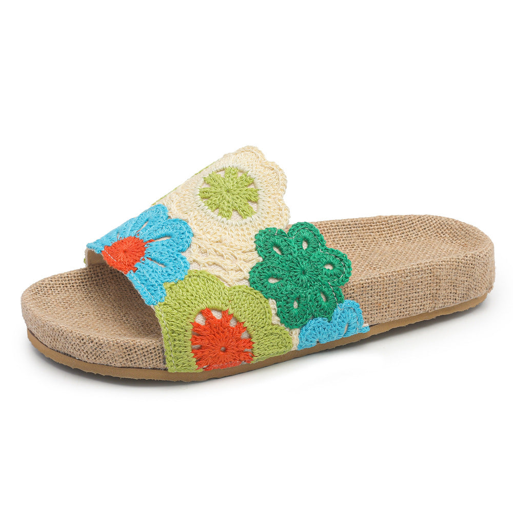 Attractive Blue Summer Breathable Linen Embroidery Sandals
