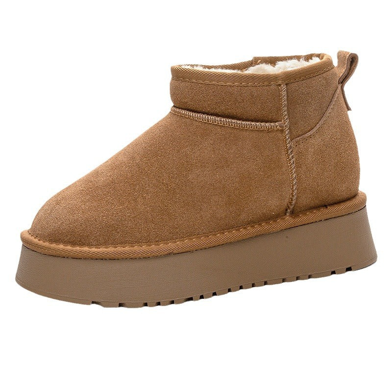 Women's Winter Cowhide Ankle Genuine Thick Bottom Warm Keeping Snow Boots