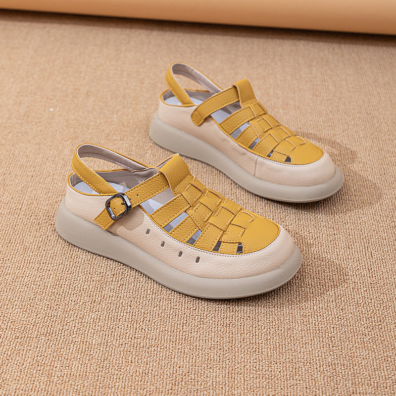 Women's Genuine Retro Closed Toe Flat Bottom Comfort Soft Sandals