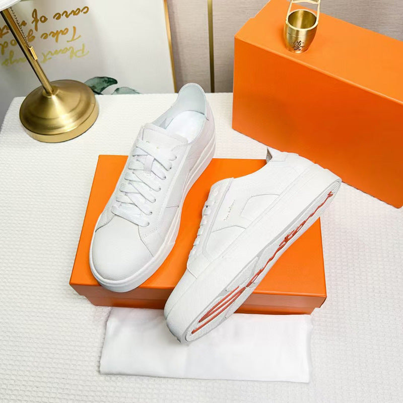 Men's Calfskin Color Matching Lace Up Comfort Sneakers