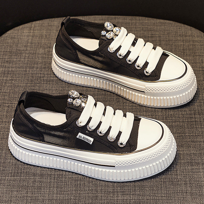 Women's White Platform Summer Versatile Mesh Leisure Rhinestone Women's Sports Shoes