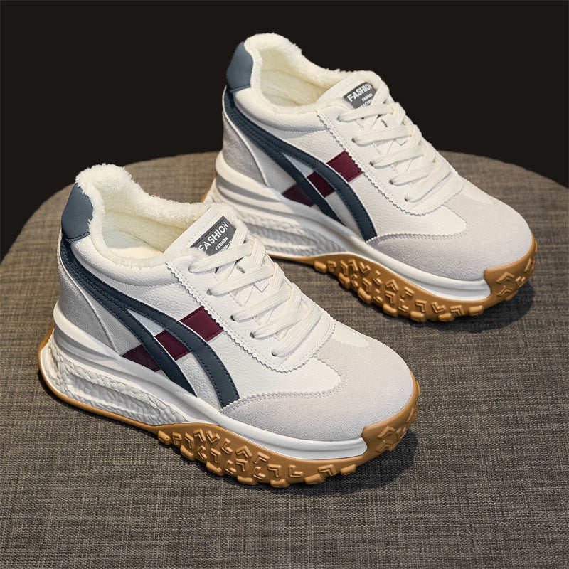 Women's Fleece-lined Warm White Thick Sole Height Increasing Insole Dad Winter Sneakers
