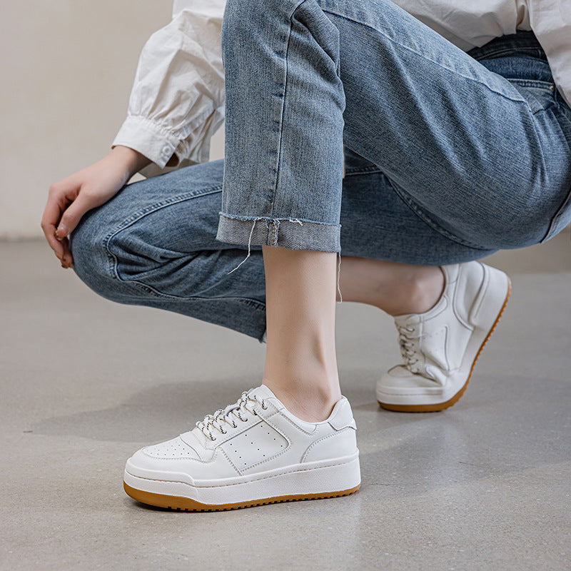 Top Layer Cowhide Platform White Sheepskin Lining Women's Casual Shoes