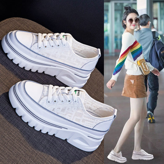 Women's White Thick Bottom Platform Hidden Women's Casual Shoes
