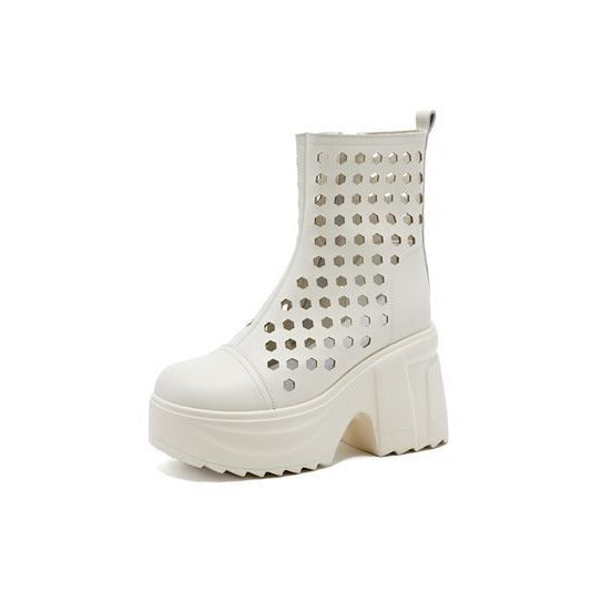 High Riding Platform Perforated Skinny Hole Ankle Sandals