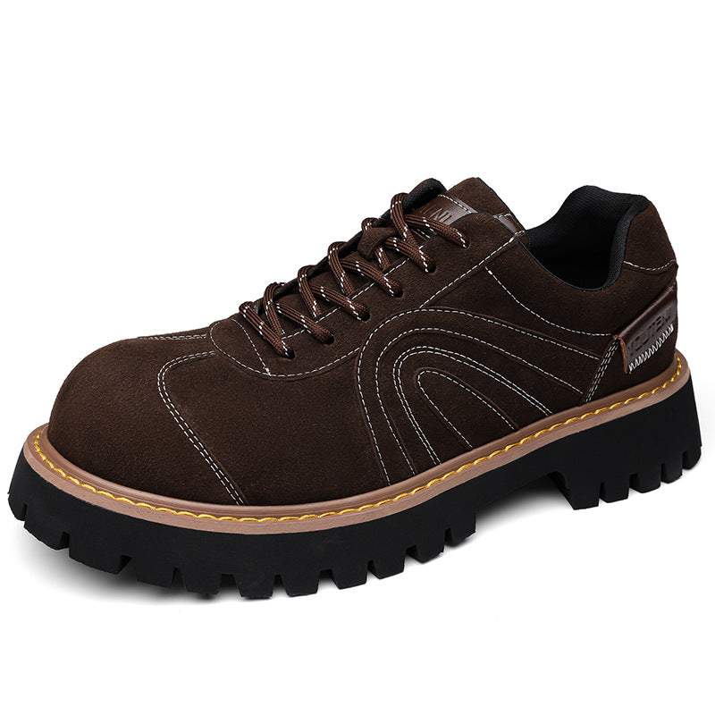 Men's Brown Big Head Derby Fashion Thick Bottom Boots