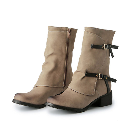 Belt Buckle Martin Square Low Female Boots