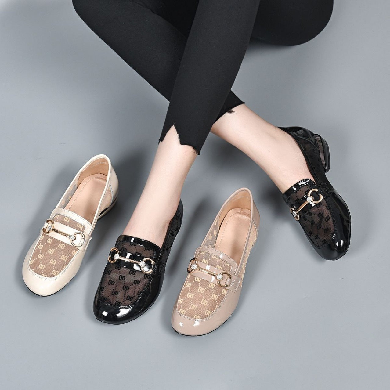 Women's Genuine Patent Low Thin Pumps Summer Casual Shoes