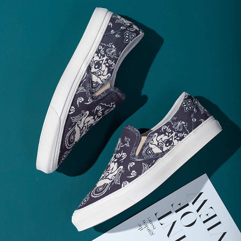 Men's Summer Slip-on Youth Fashion Flat Fashionable Printed Canvas Shoes