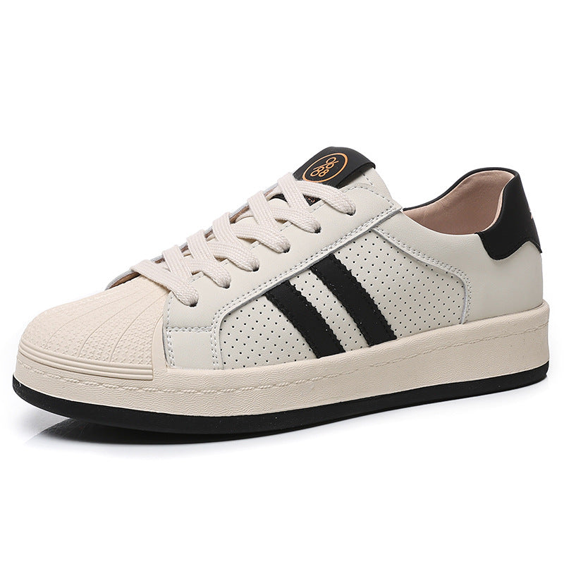 Women's Toe White Spring Flat Thick Bottom Casual Shoes