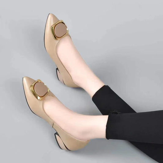 Pointed Toe Fashion Chunky Low-cut Soft Women's Shoes