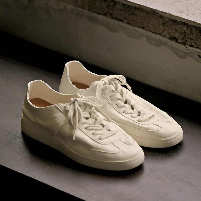 Men's Top Layer Cowhide Fashionable White For Low Men's Board Shoes