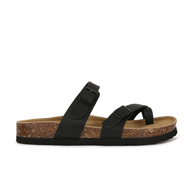Women's Su Cowhide Summer Wear Toe Covering Slippers