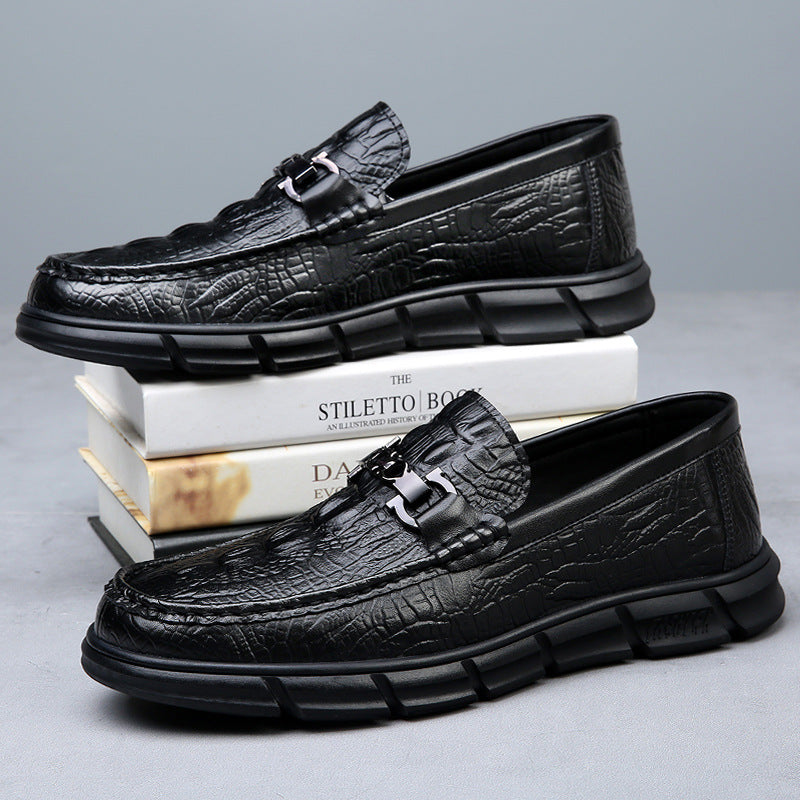 First Layer Cowhide Comfortable Breathable Pedal Crocodile Pattern Slip-on Men's Business Leather Shoes