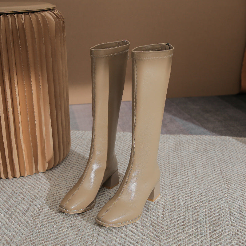 Biker Slimming Chunky High Rear Side Chain Boots