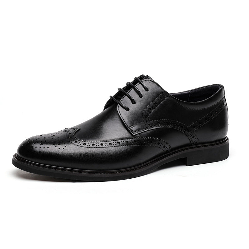 Men's Spring Breathable Genuine Cattlehide Surface Carved Men's Business Leather Shoes