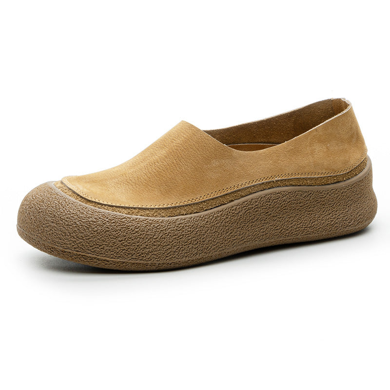 Women's Layer Cowhide Pumps Soft Bottom Surface Slip-on Lazy Flat Women's Casual Shoes