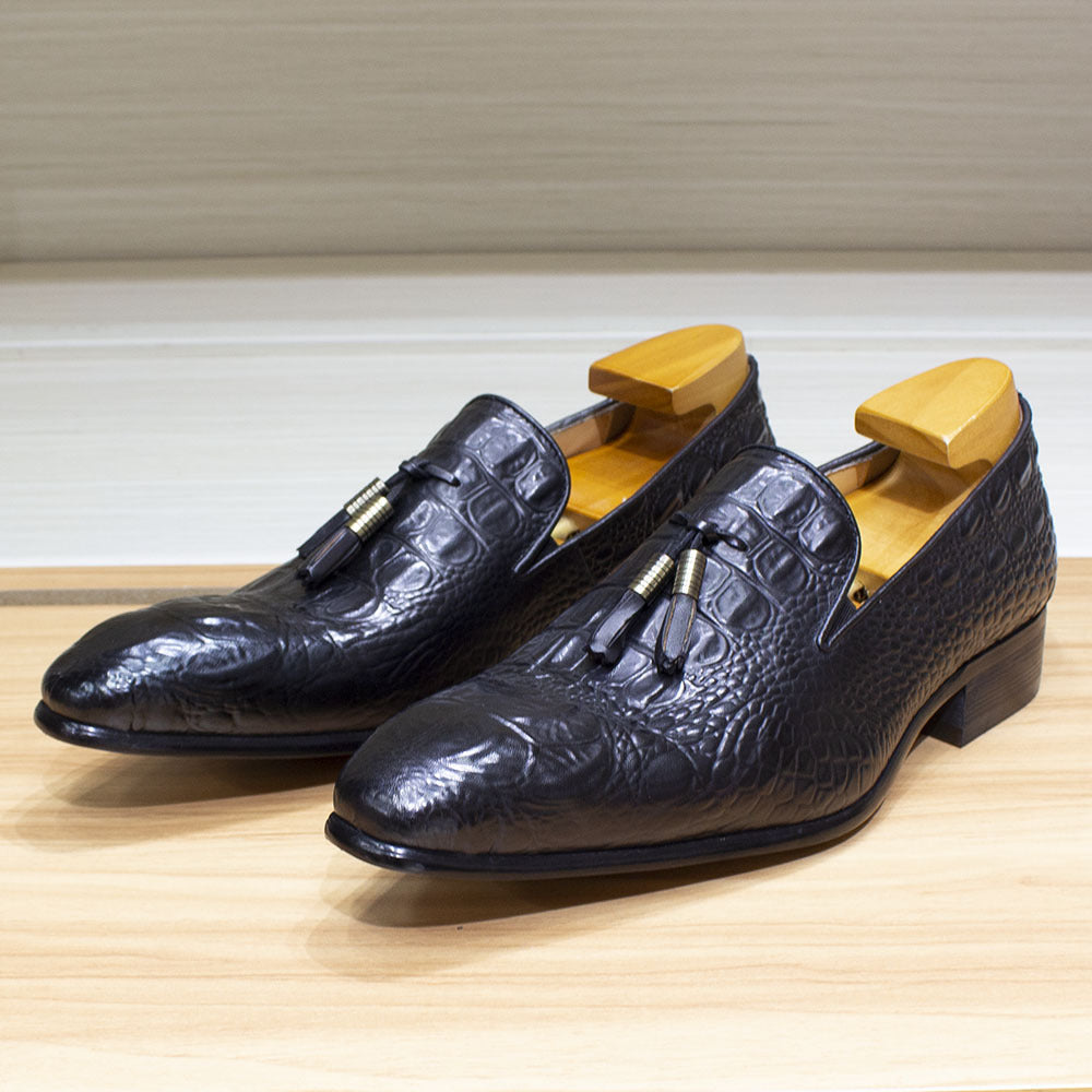 Men's Italian Handmade Business Authentic Tassel Male Crocodile Leather Shoes