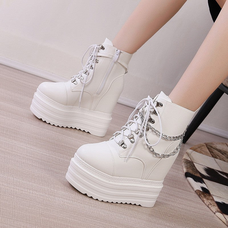 Invisible Elevated Martin Female British Style Chain Platform Boots