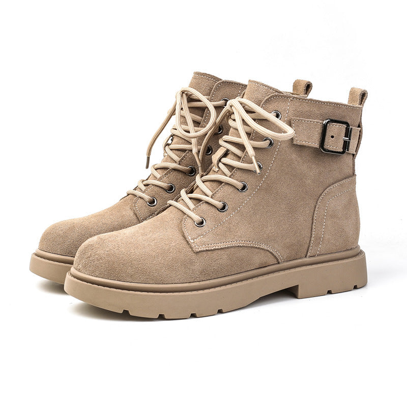 Women's Genuine British Style Frosted Mid Flat Short Boots